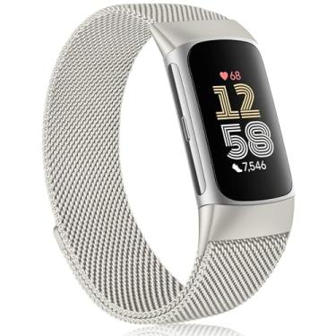 Imagem de Meliya Pulseiras de reposição para Fitbit Charge 6 para mulheres e homens, pulseira magnética ajustável de aço inoxidável compatível com Fitbit Charge 6 Fitness Tracker (Starlight)