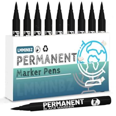 Imagem de LMMINBZ 9 canetas de tinta acrílica preta, marcadores permanentes, canetas de colorir, marcadores artísticos para roupas, pneu, madeira, rochas, metal, lona, plástico, vidro cerâmico, scrapbook