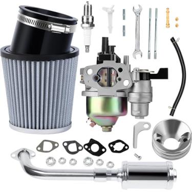 Imagem de SOFO Carburador Racing Kit de desempenho 212cc com tubo de escape de filtro de ar para peças de desempenho de motor Predator 212cc 196cc 6.5HP GX160 BT200x CT200u Predator 212 estágio 2 Kit Go Kart Mini Bikes Prata