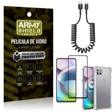 Imagem de Cabo Espiral Moto G 5G+Capinha Anti Impacto+Película 3D - Armyshield