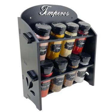 Imagem de Porta Temperos/Condimentos Cozinha Madeira MDF kit 08 potes c/ Tampa D