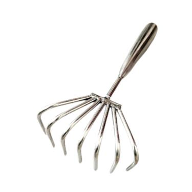 Imagem de Fenteer aço inoxidável, ancinho de garra, cabo confortável, portátil, fácil de usar, ancinho de mão, ferramenta para soltar folhas, conchas de frutos do mar , 7 Dentes 9cm