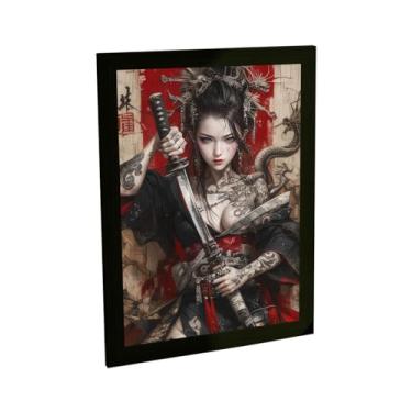 Imagem de Quadro Decorativo Anime Garota Samurai Ilustração Tattoo Katana Decoração Poster Quarto Sala