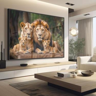 Imagem de Quadro Decorativo Retrato Leão e Sua Família com dois filhotes - MeMol