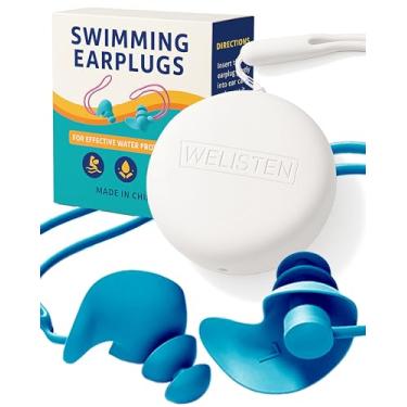 Imagem de Tampões de ouvido para nadadores, protetores de ouvido de silicone à prova d'água com alça, tampões de ouvido de natação perfeitos para surfe, mergulho, piscina, banho e outros esportes aquáticos