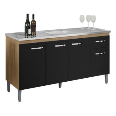 Imagem de Balcão Gabinete Multiuso Gabriela S/tampo 150cm Amêndoa/preto - AJL Mó