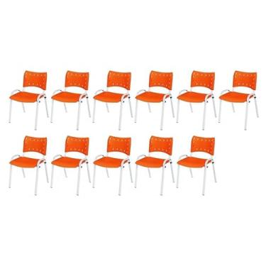 Imagem de Kit 11 Cadeira Iso Base Branco Igreja, Escola, Escritorio Laranja