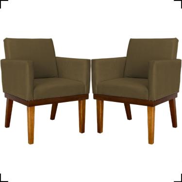 Imagem de Kit 2 Poltronas Decorativa Para Sala Recepção Consultório Escritório Base Em Madeira Divine Suede