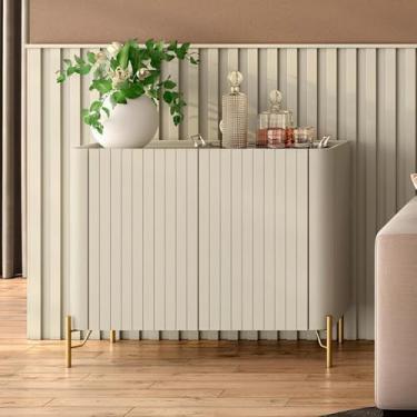 Imagem de Buffet Moderno Branco com Portas Brise Pés em Metal Preto 100% MDF (Luna com Dourado)