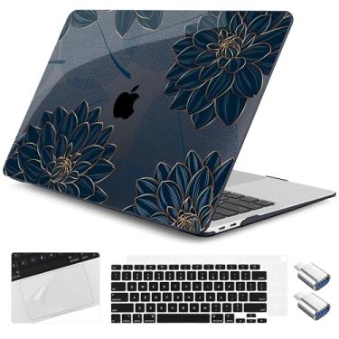 Imagem de Yebiseven Capa para MacBook Air de 13 polegadas M1 2021 2020 2019 2018 modelo A2337/A2179/A1932, capa rígida para laptop com capa de teclado e protetor de trackpad e 2 adaptadores OTG, dália floral