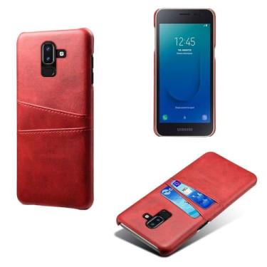Imagem de Capas Compatível com Samsung Galaxy J8 2018,Caso de couro PU-Tampa de telefone a prova de choque com 2 slots de cartão,Proteção anti-impressão digital e anti-gota-Red