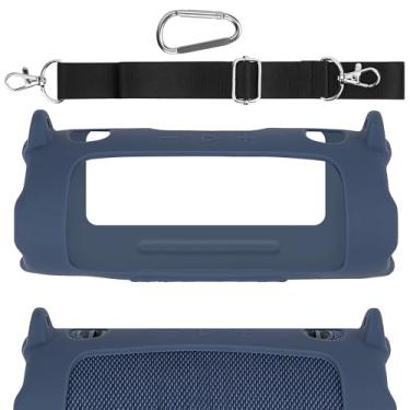Imagem de Geekria Capa de silicone para alto-falante compatível com JBL Charge 6, capa protetora macia, caixa de substituição para alto-falantes portáteis para transporte de viagem com alça de ombro (azul)