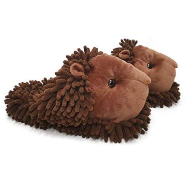 Imagem de Ofoot Pantufas femininas de inverno quentes para pais e crianças felpudas para casa Belo animal Koala Fox Owl Cat Lion Gorilla Bunny, durável antiderrapante sola inferior de borracha, Brown(lion), 5-7 M US