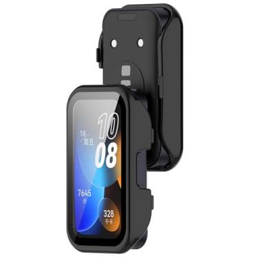 Imagem de Disscool Capa de cobertura total com protetor de tela compatível com Huawei Band 10/10 NFC/9/9 NFC/8/8 NFC PC e capa protetora de vidro real acessórios para relógio inteligente (preto)