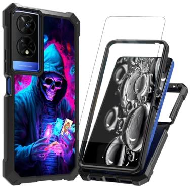 Imagem de ACWDMKH Capa de telefone TCL 50 XE 5G, capa de telefone TCL 50XE 5G com protetor de tela capa de proteção de camada dupla resistente à prova de choque de canto capa de silicone amortecedora, caveira