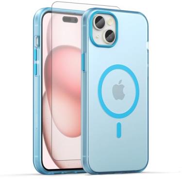 Imagem de Asuwish Capa de celular para iPhone 15 Plus de 6,7 polegadas, compatível com Magsafe Magnetic, protetor de tela de vidro temperado, traseira fosca translúcida à prova de choque i Phone15 15+ i15 +