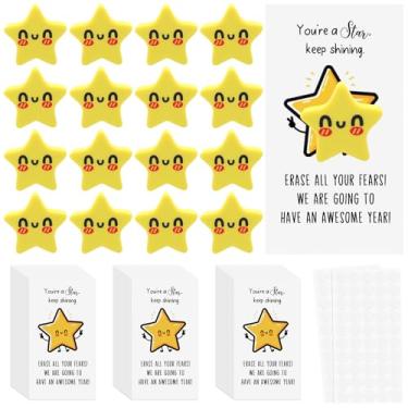 Imagem de Yeaqee 100 Sets Welcome Back to School Gifts for Students Yellow Smile Face Erasers Inspirational Greeting Cards First Day of School Gifts Classroom Prizes from Teachers(Star)