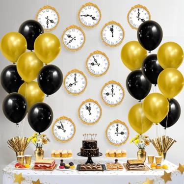 Imagem de KatchOn Kit de festa de feliz ano novo - 42 peças | Balões, relógios de contagem regressiva, decorações suspensas para véspera de ano novo 2025