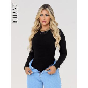 Imagem de Body Collant Feminino Básico Manga Longa Anarruga Moda Blogueira Casua