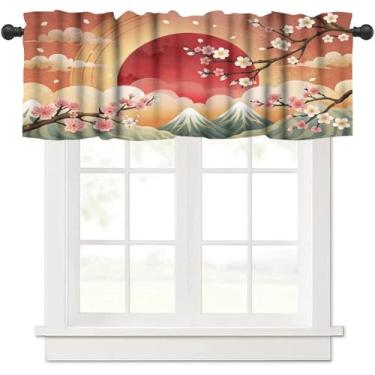 Imagem de Cortinas de sanefa Boho Cherry Bloom, vintage exótica, étnica, japonesa, geometria abstrata, sol, montanha, floral, decoração de casa, janela curta, tratamentos drapeados para sala de estar, quarto