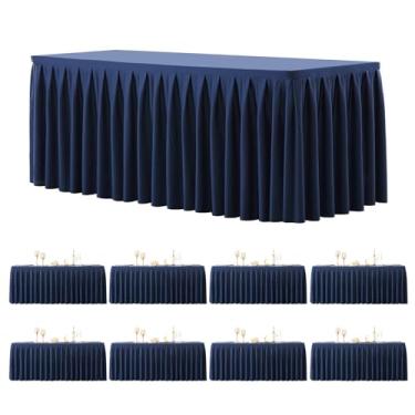 Imagem de Pacote com 8 toalhas de mesa retangulares azul-marinho, 20 m, elastano elástico, toalha de mesa para mesas retangulares de 2,3 m, toalhas de mesa de banquete, sem rugas, saia e babados para festa de