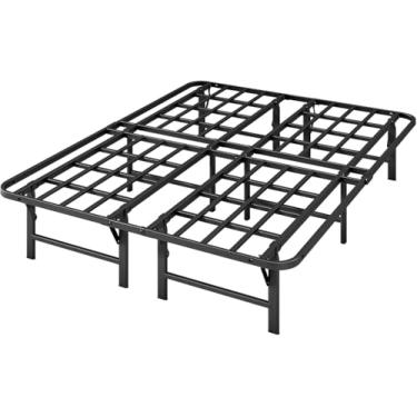 Imagem de ZIYOO Estrutura de cama dobrável de tamanho completo, estrutura de cama de casal de plataforma de metal de 30,5 cm, sem necessidade de mola box, estrutura de aço resistente para colchão, fácil