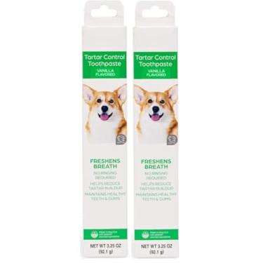 Imagem de Pasta de dente para cães com sabor de baunilha, controle de tártaro, enzimático, hálito fresco, removedor de placa e tártaro, seguro para cães e filhotes, feito nos EUA (pacote com 2, baunilha)