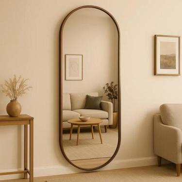 Imagem de Espelho Oval Grande Corpo Inteiro 150x50cm Com Moldura Alumínio Para Q