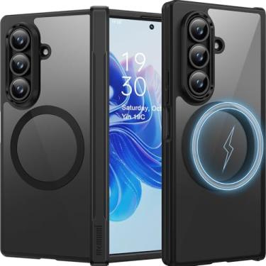 Imagem de memumi Capa magnética para Samsung Galaxy Z Fold 7 [compatível com MagSafe], mate suave ao toque com capa para Samsung Galaxy Z Fold7 Case magnético com prova de queda de grau militar preto