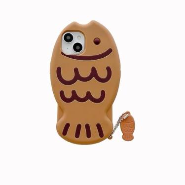Imagem de Capa de telefone de silicone macio com pingente para Apple iPhone 14 Pro Max / 15 Pro Max marrom Taiyaki forma de peixe bolo lanche comida japonesa desenho 3D fofo adorável adorável exclusivo novidade