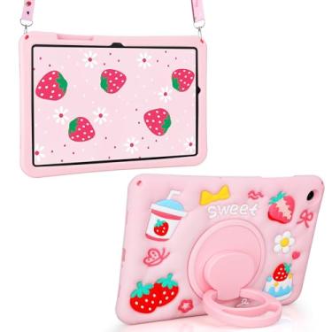 Imagem de VOFUOE Capa para Samsung Galaxy Tab A9 Plus para crianças e meninas com protetor de tela, alças de ombro, design de bolo de iogurte doce de morango, capa de silicone para tablet Galaxy Tab A9 + 11