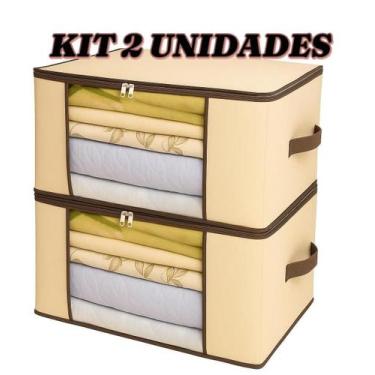 Imagem de Kit Organizador Tnt Caixa Closet Roupa Cama Edredom Toalha 60cm Bege 2