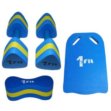 Imagem de Par de Halter Hidro G Azul/Amarelo + Poliboia + Prancha de Natação Cor
