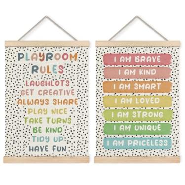 Imagem de Foritho Boho Rainbow Playroom Poster Arte de Parede Emoldurado, Afirmações Positivas para Crianças, Impressão em Tela Inspiradora Boho Decoração de Parede para Quarto de Aula Infantil Sala de Jogos
