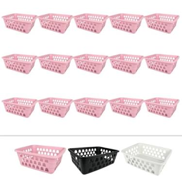 Imagem de Cesto Organizador Kit 15 Peças 16x12x6cm Multiuso Para Gaveta Cozinha Lavanderia Super Resistente (Rosa)