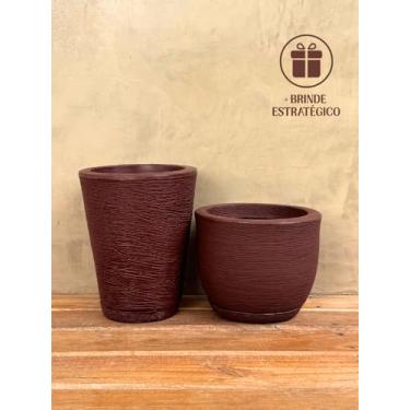 Imagem de Kit 2 Vasos Escovado Polietileno Jardim Sala Moderno Planta (Marrom)