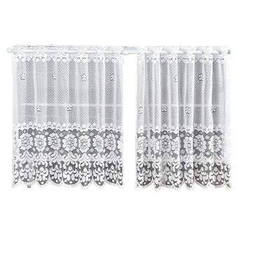 Imagem de Cortina Pia Renda Cozinha Branco Lisa Floral 1,60X0,80 Alt