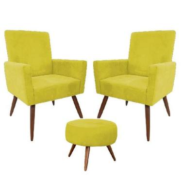 Imagem de Conjunto 2 Poltronas Decorativas Nina Amarela + Puff - Ws Decor