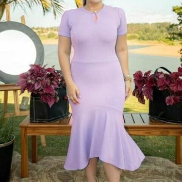 Imagem de Vestido Midi Plus Size Botão Na Gola Moda Evangélica Feminina - Miss F