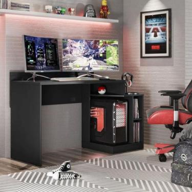 Imagem de Escrivaninha Mesa Gamer Play Trader Mdp De 1.36m X 0.86m X 0.56m Preto