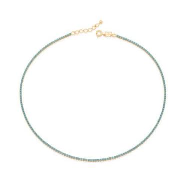 Imagem de Colar Rommanel Choker Banhado Ouro Riviera Com 173 Cristais Azuis Clar