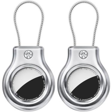 Imagem de Ljusmicker Suporte de metal para Airtag com trava segura, chaveiro impermeável para AirTags, pacote com 4, acessórios para GPS Localizador de itens, bagagem, bolsa, chave, animal de estimação, prata