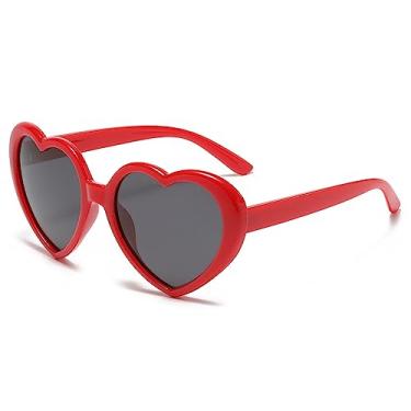 Imagem de YAMEIZE Óculos de sol polarizados Love Heart dos anos 90 – Óculos retrô em forma de coração, vintage, coloful, festa divertida ao ar livre para mulheres e homens, Vermelho, cinza, Medium