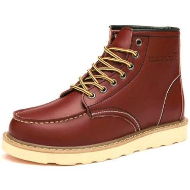 Imagem de ZPPORDMR Botas de trabalho masculinas de couro estilo britânico, antiderrapante, com absorção de choque, couro de flor integral, cano alto, construção industrial, telhados, eletricistas, Vermelho, 40