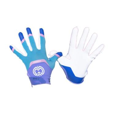 Imagem de MASSOV Luvas de futebol femininas EVO2 – Luvas de futebol adesivas com palmas ProTac, malha e malha esportiva 4D para ajuste Elite e respirabilidade superior – Algodão doce, médio