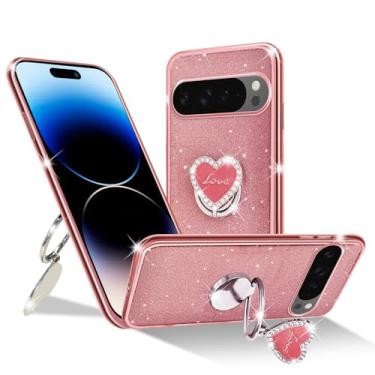 Imagem de Capa para Google Pixel 9 Pro XL, capa protetora de 3 camadas brilhantes com glitter transparente e suporte bonito, capa de telefone feminina para Pixel 9 Pro XL (2024) (rosa)