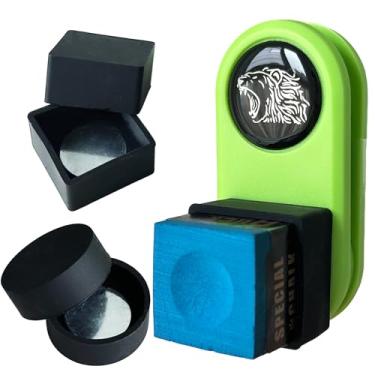 Imagem de Suporte magnético de giz de bilhar com clipe de cinto com 2 suportes de giz redondos e quadrados, suporte magnético para giz para taco de sinuca Pro - 3 x mais forte, à prova de poeira e à prova