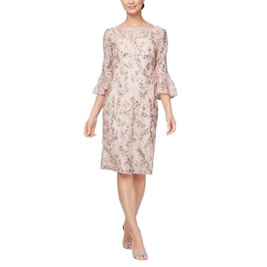 Imagem de Alex Evenings Vestido feminino curto para coquetel com mangas de sino, eventos formais, vestido de convidada de casamento, Ouro rosa, 42