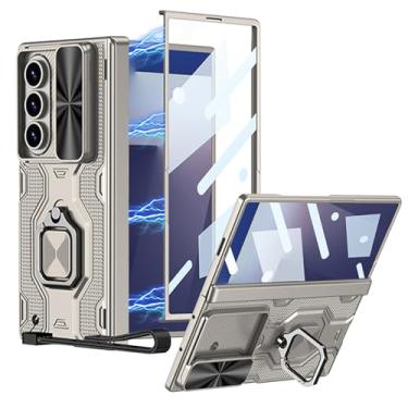 Imagem de DEMCERT Capa para Samsung Galaxy Z Fold 6 com [anel], proteção de dobradiça integrada [protetor de tela] [suporte de anel] [capa deslizante para câmera] [cordão] capa de corpo inteiro (cinza titânio)