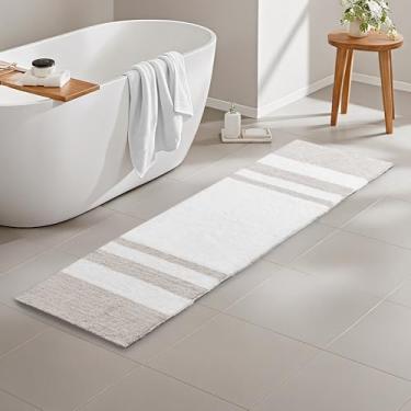 Imagem de Tapete de banheiro de algodão reversível Spa, casual, listrado, absorvente de água, 61 x 182 cm, castanho-acastanhado